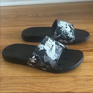 Nike Black and White Floral Slides